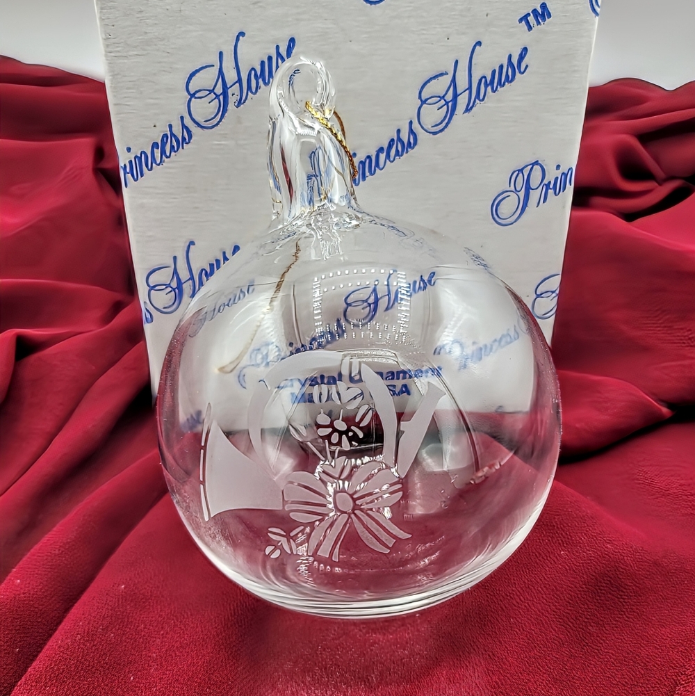 Princess House 417 Crystal Ornament Etched Hunting Horn Handmade USA w Box Vtg